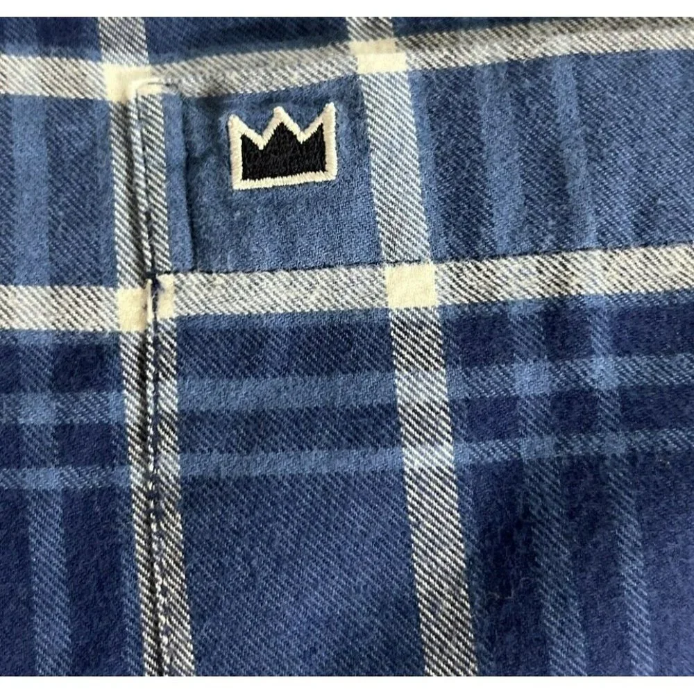 Crown & Ivy Long Sleeve Button Flannel Shirt‎ Mens Blue Plaid Elbow Patch M